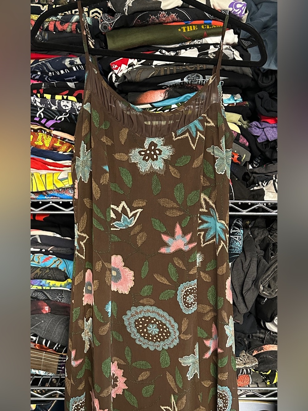 TRISTAN & ISEUT women's sheer brown botanical print flowy midi dress, 4 US.